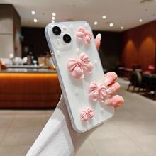 苹果手机壳公主粉色蝴蝶结细节蝴蝶结仿珍珠手机壳套装，配有匹配的快速充电保护壳，可爱的电缆夹 - 彩色 - 查看 8