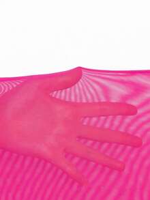 1pc Semi-Sheer Pink Bikini Cover-Up Long Sleeve Mesh Cover-Up With Pleats, Beach Sunscreen, Swimwear Cover-Up - A - View 6
