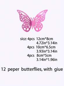3D 金属镂空蝴蝶壁纸贴纸 - 12 件套，适用于庆典、婚礼、家居装饰和派对气球装饰 - 幻彩金 - 查看 3
