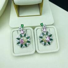Juego de joyería para mujer con colgante, pendientes, anillo, brazalete, diseño floral con circonita cúbica y gemas de colores, juego de joyería de novia/boda, juego de joyería para vestido de noche