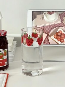 一个350ml耐热高硼硅玻璃杯，清新简约草莓图案，适合办公室和家庭使用，四季，圣诞节等节日 - 無色 - 查看 6