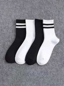 4 Paar sportliche unifarbene Socken in Schwarz & Weiß für Unisex, geeignet für Laufen und Outdoor-Aktivitäten
