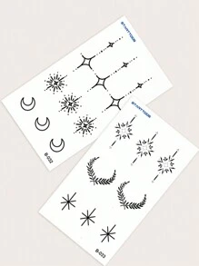 STARTTOOS 2pcs Black Crescent Moon, Starlight & Floral Pattern Temporary Tattoo Sticker For Fingers, Wrists & Small Parts Of Body - Black - View 6