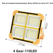 1pc Rechargeable Led Work Solar Light, Portable Ultra Bright Floodlight, Ip65 Waterproof Cordless Light, Floor Standing, For Power Outage Emergency Work Light/Outdoor Camping/Fishing(4/6/16Gears)