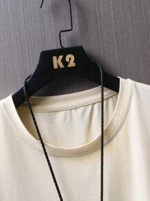 Men Small NY Letter Print Drop Shoulder T-Shirt - Khaki - View 5