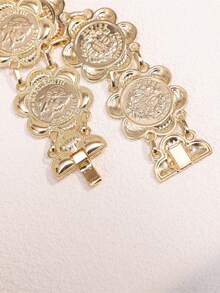 One Double-Sided Carved Alloy Bracelet With Lace Napoleon Pattern, Gold Coin Design Jewelry, Popular Moroccan Jewelry, Detachable & Adjustable In Length, French Palace Style Cuff - Bracelet - View 5