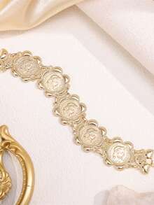 One Double-Sided Carved Alloy Bracelet With Lace Napoleon Pattern, Gold Coin Design Jewelry, Popular Moroccan Jewelry, Detachable & Adjustable In Length, French Palace Style Cuff - Bracelet - View 8