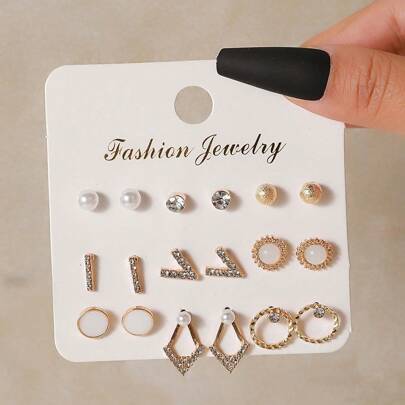 9pairs New Pearl Stud Earrings Set