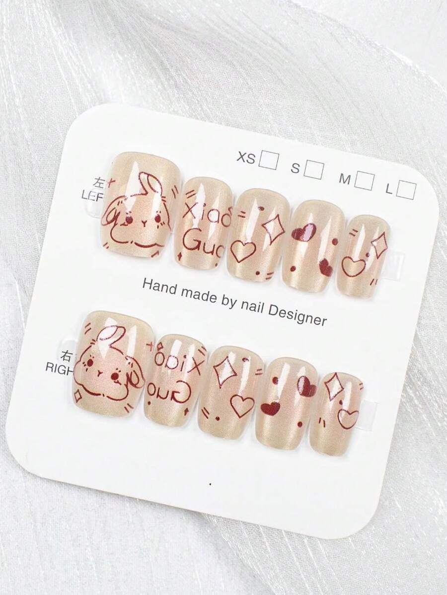 10pcs Cat Eye Effect Clear And Shiny White Color Handmade No-Trace Fake Nails Without Grinding And Folding For Nail Art