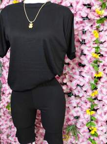 SET 2 PZS BIKER Y PLAYERA OVERSIZE TELA RIF TEXTURA LIGERA - Negro - Ver 3