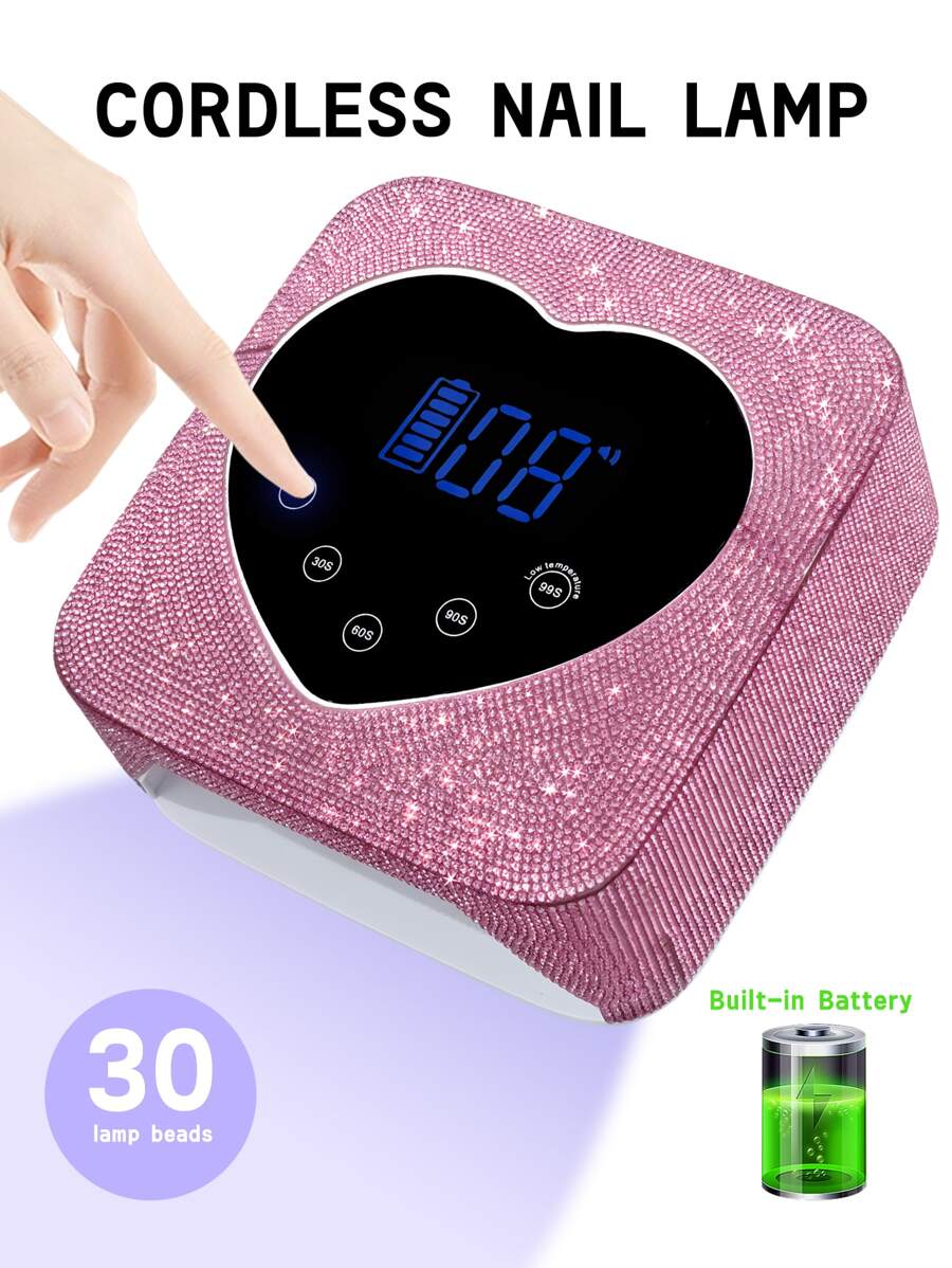 1 đèn LED UV không dây công suất cao dùng để làm khô móng gel, Bộ quà tặng Giáng sinh kèm pin dung lượng lớn, 30 bóng đèn, 5 chế độ hẹn giờ, cảm biến tự động, màn hình LCD, thích hợp sử dụng tại nhà, tiệm làm móng, cửa hàng nghệ thuật làm móng