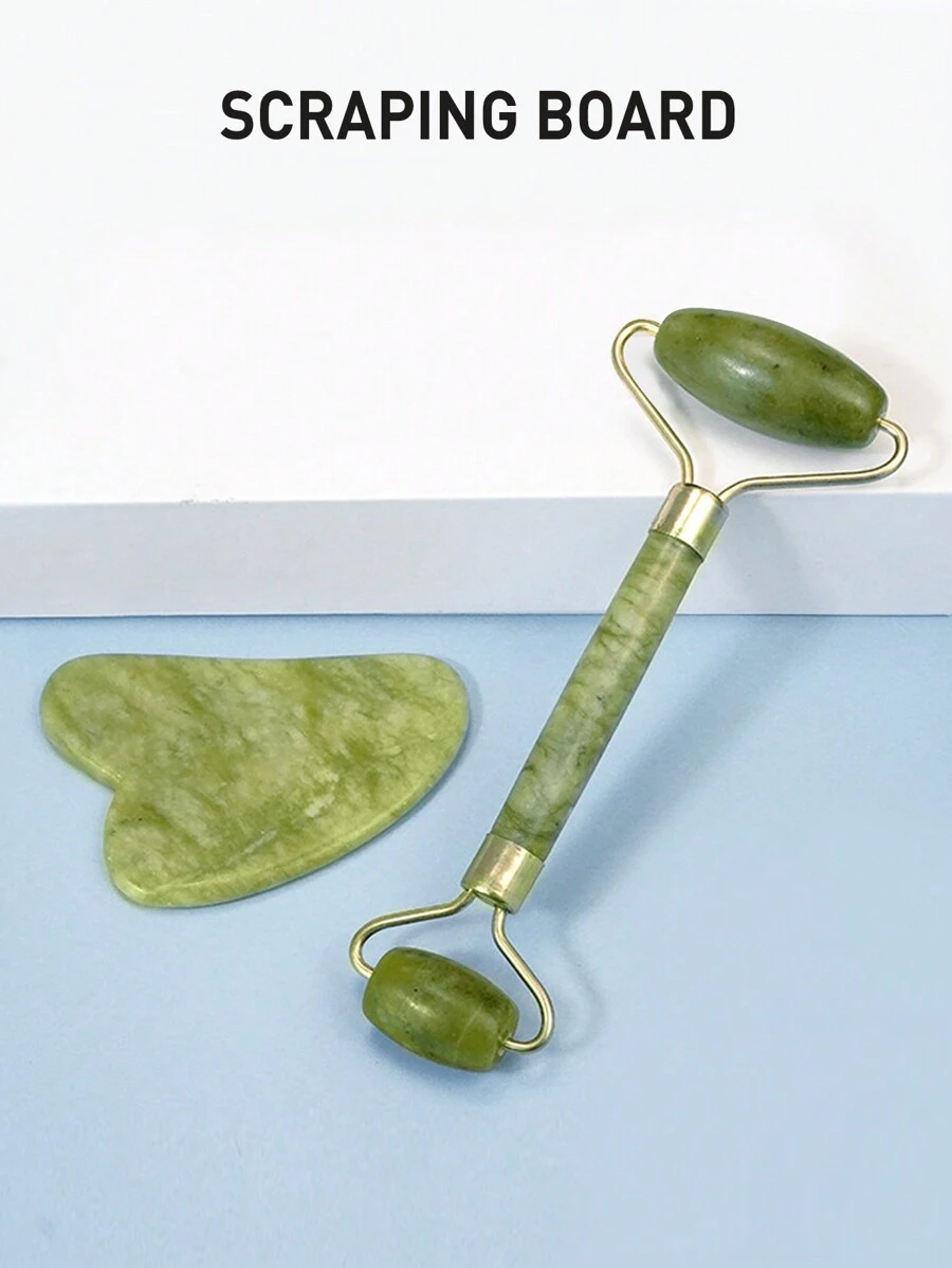Bộ 2 con lăn massage Beauty Jade Gua Sha, Bộ dụng cụ massage Gua Sha - màu xanh lá - Xem 1
