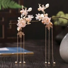 Kẹp tóc thủ công cho quần áo truyền thống Trung Quốc với ngọc trai giả, chất liệu lụa, tua rua và trang trí hoa cổ điển - Nhiều màu - Xem 7