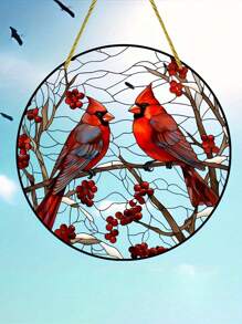 1pc Acrylic Artistic Decorative Window Hanging Sign, Round Plaque Decoration (15cm*15cm/6in*6in),Home Decor ,Room Decor,Wall Decor Gifts Birthday Graduation - Red - View 5