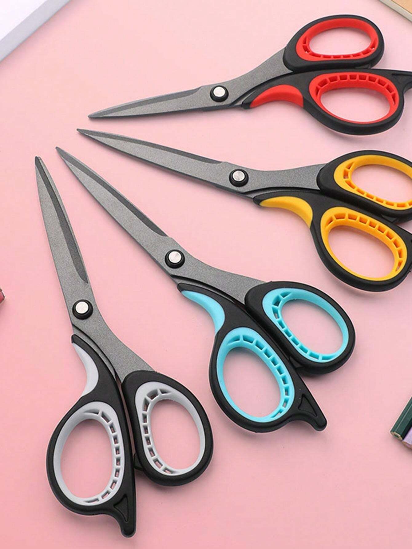 Portable teflon coated household scissors with paper cutting patterns
