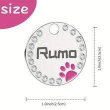 1 Thẻ ID chó và mèo tùy chỉnh được cá nhân hóa, với mặt dây chuyền tròn trang trí chuông & kim cương, mặt dây chuyền thẻ cổ áo được đóng gói tinh tế, phụ kiện thú cưng, món quà hoàn hảo cho thú cưng - Hồng - Xem 2