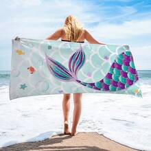1條美人魚圖案超細纖維輕量海灘浴巾，75*150CM浴巾，適用於海灘、游泳、瑜伽、健身、露營，男女兒童皆宜，是海灘度假必備的好物，也是假期送禮的絕佳選擇 - 彩色 - 查看 10
