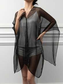 1 件柔软雪纺纯色女士防晒披肩，多种佩戴方式配饰女士