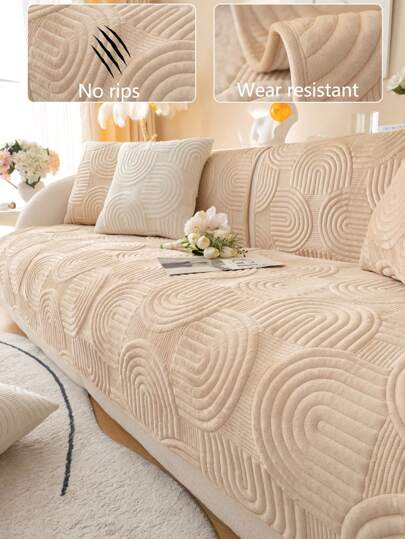 1pc Modern Simple Non-Slip Sofa Cover, Washable, Dust-Proof, Thick Plush Fabric, Suitable For L-Shaped Sofa And 1/2/3/4 Seat, Beige Color, Comfortable, Pet-Friendly, Room Decor Gift
