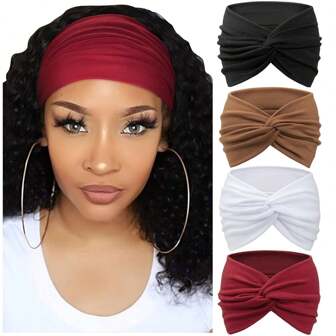 Set de 4 diademas anchas de unicolor para mujer, diadema deportiva de yoga con nudo cruzado, pañuelo de cabeza de moda, turbante de gimnasio, diadema deportiva, accesorio para el cabello para vacaciones, mujer, bandanas suaves, cobertura para la cabeza