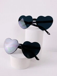 1pc,Cute Heart Shape Frame Sunglasses, Rimless One-Piece Sunglasses, For Men Women Holiday Party Outdoor Decors Heart Sunglasses - Heart Shaped Love Glasses Perfect For Summer Parties And Holidays Birthday Gifts, Party Supplies, Party Decorative Glasses,Christmas