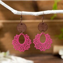 1 Đôi Bông tai hình tròn bằng gỗ phong cách Bohemian cổ điển dành cho nữ - Nhiều màu - Xem 9