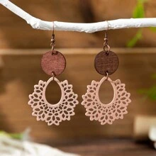 1 Đôi Bông tai hình tròn bằng gỗ phong cách Bohemian cổ điển dành cho nữ - Nhiều màu - Xem 5