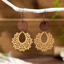 1 Đôi Bông tai hình tròn bằng gỗ phong cách Bohemian cổ điển dành cho nữ - Nhiều màu - Xem 3