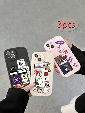 3 件标签、标语图案手机壳、黑色、白色、粉色、哑光全摄像头保护壳，适用于 iPhone、Galaxy、iPhone 11、iPhone 13、iPhone 14、iPhone 15、S24、Galaxy A14、Galaxy A13 4G、Galaxy A54 5G、iPhone 16、iPhone 16 Pro Max、iPhone 16 Pro、iPhone 16 Plus