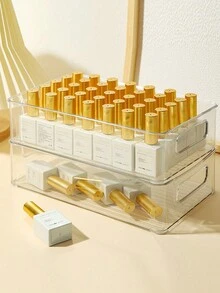 Caja de almacenamiento para esmalte de uñas de gel, organizador de maquillaje, almacenamiento de decoraciones para uñas, almacenamiento de joyas, almacenamiento de maquillaje, herramientas de arte de uñas, almacenamiento de abalorios DIY, caja de almacenamiento de plástico, caja de almacenamiento de escritorio de plástico transparente, estuche de almacenamiento rectangular pequeño para el hogar - transparente - Ver 5