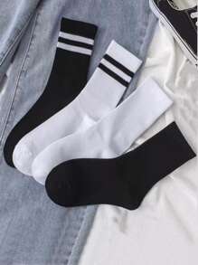 4 Paar sportliche unifarbene Socken in Schwarz & Weiß für Unisex, geeignet für Laufen und Outdoor-Aktivitäten
