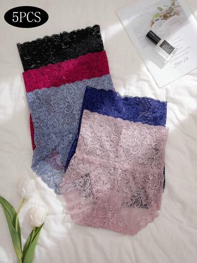 5入組/包性感蕾絲高腰透明三角褲女性內褲