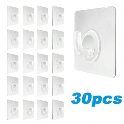10 pièces/20 pièces/30 pièces Crochets muraux transparents Crochets adhésifs pour porte et mur Crochets de support à forte charge sans trace pour accessoires de cuisine et de salle de bain, Crochet adhésif imperméable pour cuisine, salle de bain, accessoires de maison, crochets utilitaires, design épuré, adhésif durable - Cadeau parfait pour Noël, Halloween