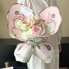 1包/10套新款蝴蝶形花束包装纸DIY花店礼品袋插花包装材料创意蝴蝶翅膀花束包装返校情人节 - 粉色 - 查看 1
