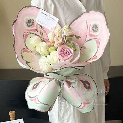 1包/10套新款蝴蝶形花束包装纸DIY花店礼品袋插花包装材料创意蝴蝶翅膀花束包装返校情人节