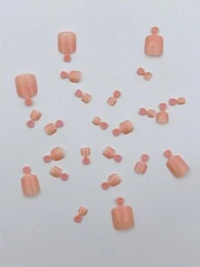 24入組珊瑚色膠片美甲貼片，橙色假腳甲，極簡風格短方形光澤式膠片貼趾甲，全覆蓋式亞克力美甲，女性必備 - 珊瑚橙 - 查看 3