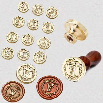 1 件各种经典字母蜡封印章，黄铜头，适用于感恩节卡片/信封/礼品包装/婚礼订婚派对邀请函、手册 DIY（26 个字母）印章头返校、返校、学校用品