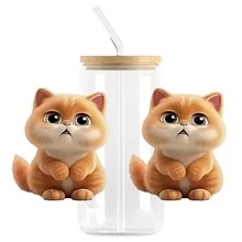 8pcs Cute Kitten UV DTF Transfer Sticker Libbey Glass Cups Diy Wrap Transfer Sticker Glass Cup Waterproof Sticker Bottle Sticker Adhesive Sticker- - Multicolor - View 4