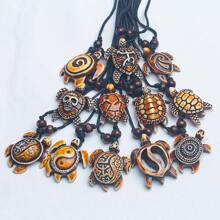 12pcs Retro Turtle Couples Necklace, Men&Wemen Adjustable Woven Rope Necklace Pendant, Punk Hip-Hop Style Nightclub Party Bar Charm Jewelry, Brown Pendant Motorcycle Accessory For Street, Work And Leisure, Handmade Woven Jewelry