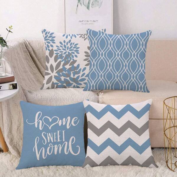 4pcs Linen Single-Sided Printed Throw Pillow Covers, Nordic Solid Color Artistic Geometric Pattern For Bedroom, Living Room, Sofa, Chair, Dining Room Decor (15.748inch*15.748inch, 17.7inch*17.7inch, 19.685inch*19.685inch, 11.81inch*119.685inch)