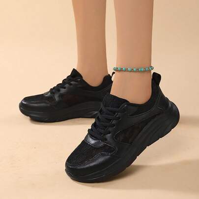 2024新款春秋女流行减震休闲运动鞋黑色网面透气软底女鞋全黑轻便不累脚学生作训鞋秋季防臭全黑旅游鞋青少年网面鞋春秋女长筒站不累脚男女大码跑步鞋执勤鞋防滑软底工作鞋