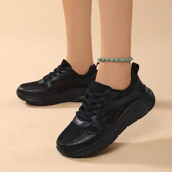 2024 New Spring And Autumn Women's Popular Shock Absorbent Casual Sports Shoes Black Mesh Surface Breathable, Soft Sole Women's Shoes, All Black Light Not Tired Feet Student Training Shoes, Autumn Anti-Odor All Black Travel Shoes For Young People With Mesh Surface Shoes, Spring And Autumn Women's Long Standing Not Tired Feet Men And Women's Large Size Running Shoes, Duty Shoes, Non-Slip Soft Sole Work Shoes