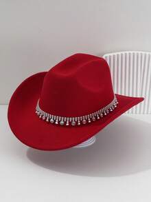 1 件女士中性纯色多色大宝石饰钉装饰腰带帽带礼品帽，Scheinfeld 单身女孩帽，新颖有趣的 KJ 礼品宽边帽，优雅美观，适合西方主题活动、派对、订婚、角色扮演、毕业典礼、化妆舞会、节日、婚礼、生日、音乐节。牛仔帽 - 彩色 - 查看 20