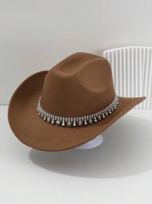 1 件女士中性纯色多色大宝石饰钉装饰腰带帽带礼品帽，Scheinfeld 单身女孩帽，新颖有趣的 KJ 礼品宽边帽，优雅美观，适合西方主题活动、派对、订婚、角色扮演、毕业典礼、化妆舞会、节日、婚礼、生日、音乐节。牛仔帽 - 彩色 - 查看 17