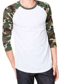 Playera Rangla Beisbolera Camuflaje Militar Manga 3/4 - Blanco - Ver 1