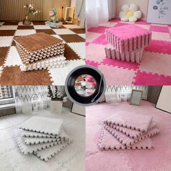 10/12pcs Fluffy Puzzle Floor Mat Rug, Flooring Tiles Soft Climbing Area Rugs, Patchwork Carpet, Anti-Drop Bedside Mat, DIY Rugs, Square Patchwork Grounding Mat, Bedside Carpet, Pile Rug, Large Area, Living Room Bedroom Decor 11.8inX11.8in