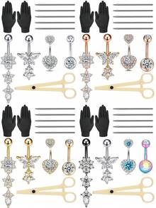 1set Stainless Steel CZ Belly Button Ring DIY Set Including Piercing Tool Butterfly Navel Stud Body Jewelry - Multicolor - View 1