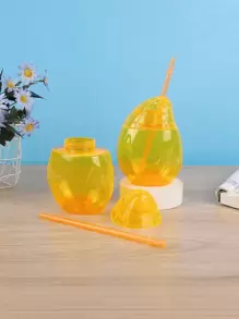 Vaso de plástico con forma de mango con luz LED y pajita, vaso portátil para jugo de playa 1 pieza - multicolor - Ver 8