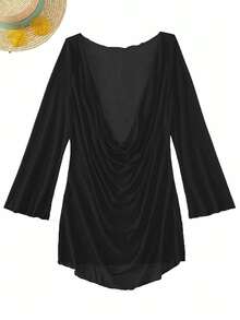 1pc Semi-Sheer Pink Bikini Cover-Up Long Sleeve Mesh Cover-Up With Pleats, Beach Sunscreen, Swimwear Cover-Up - A - View 5
