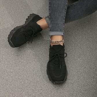 女士加厚底休閒跳舞鞋，具備網眼和透氣功能